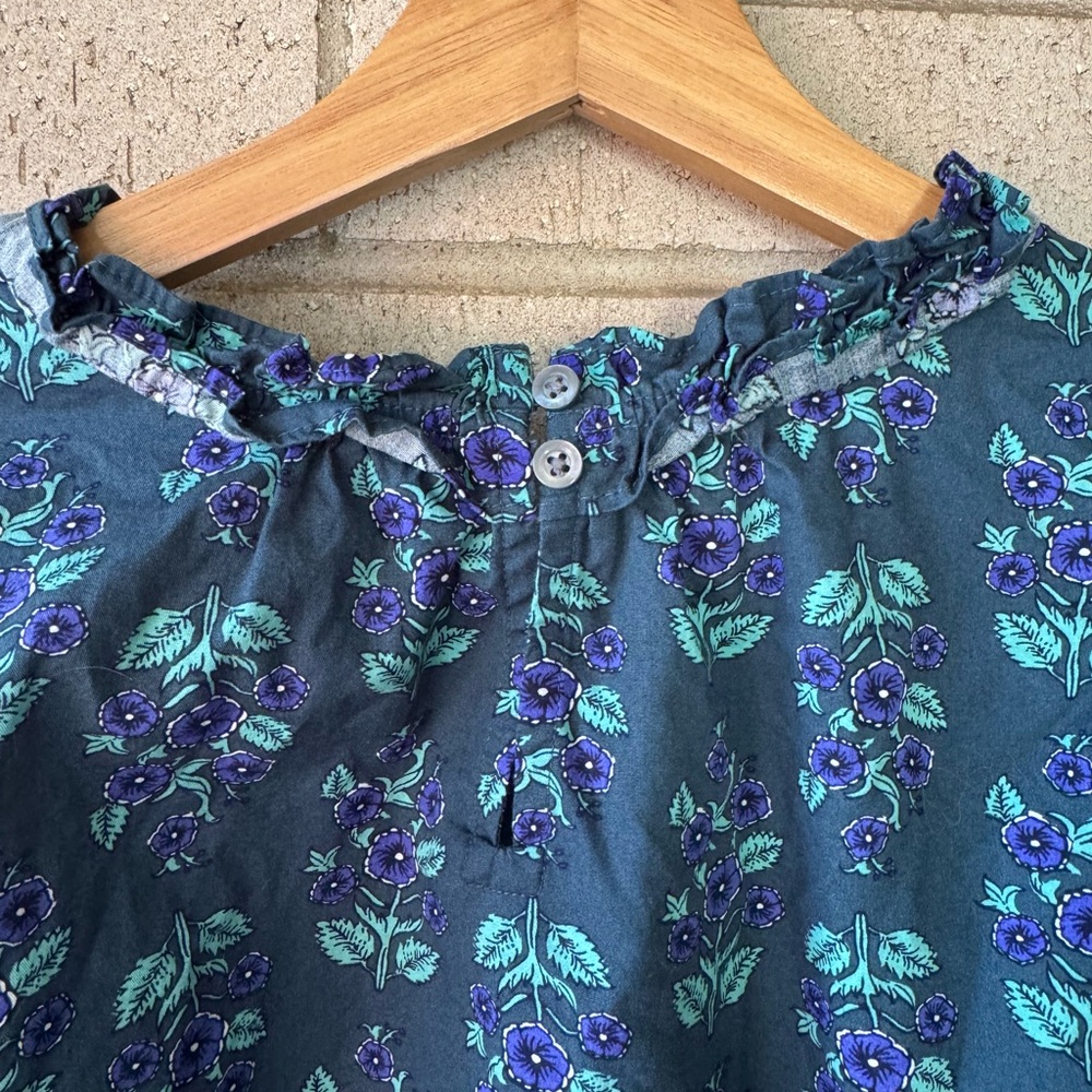 J. Crew Ruffleneck Teal Purple Floral Long Sleeve Poplin Blouse Large - Picture 6 of 9